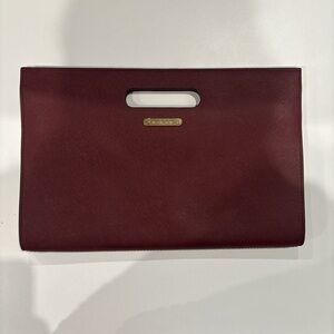 Michael Kors Burgundy Saffiano Cutout Handle Clutch